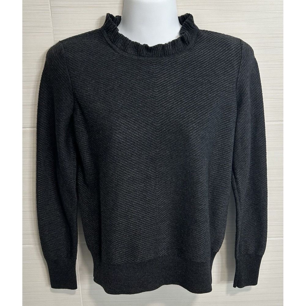 J. Crew Wool Blend Charcoal Ribbed Ruffle Sweater XS, Classic Office Capsule